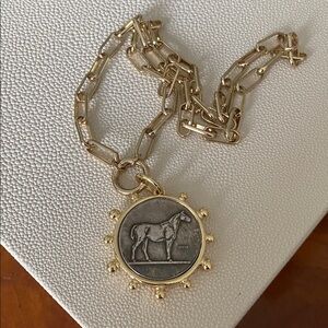 Gold and Silver Horse Pendant Paperclip Chain Necklace